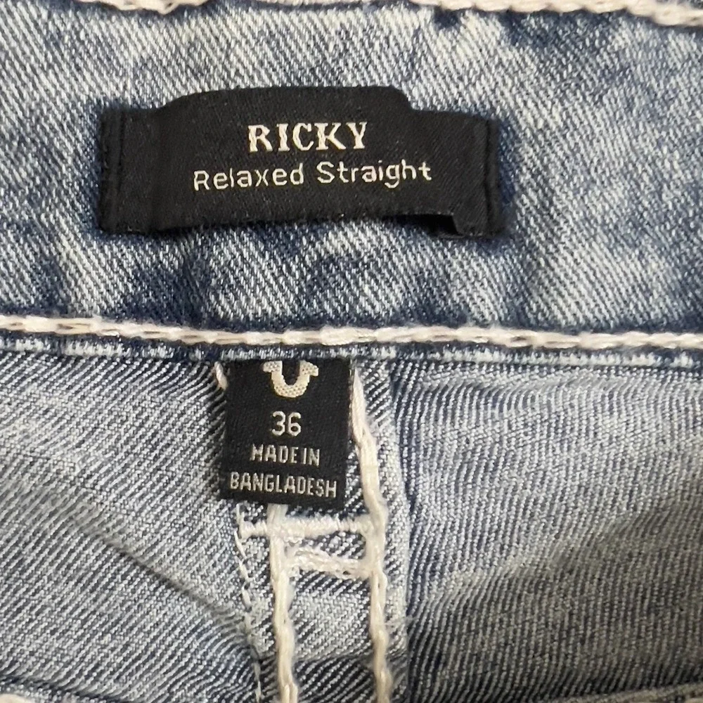 True Religion Jeans Ricky Big T‎ Flap Straight Men's 32x34 Light Wash Blue Denim